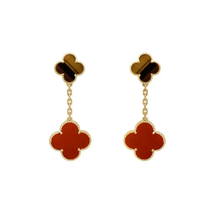 [⭐Hyrra Jewelry]CLOVER  2 MOTIF  TIGER EYE CARNELIAN EARRINGS