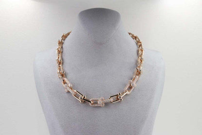 [Hyrra Jewelry]HARDWEAR GRADUATED LINK NECKLACE ROSE GOLD WITH PAVE DIAMONDS