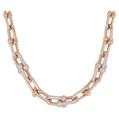 [Hyrra Jewelry]HARDWEAR GRADUATED LINK NECKLACE ROSE GOLD WITH PAVE DIAMONDS