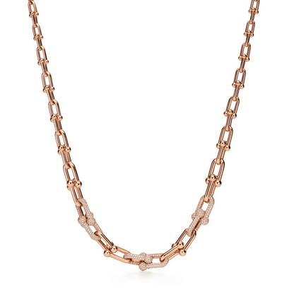 [Hyrra Jewelry]HARDWEAR GRADUATED LINK NECKLACE ROSE GOLD WITH PAVE DIAMONDS