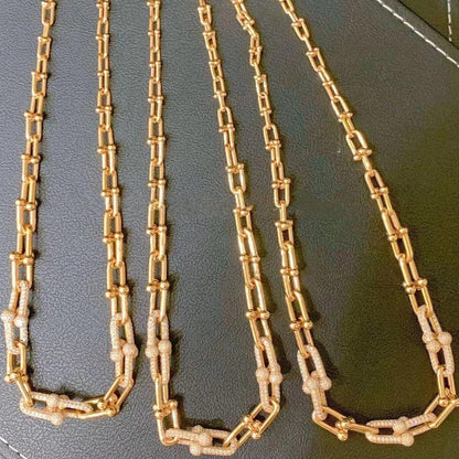 [Hyrra Jewelry]HARDWEAR GRADUATED LINK NECKLACE ROSE GOLD WITH PAVE DIAMONDS
