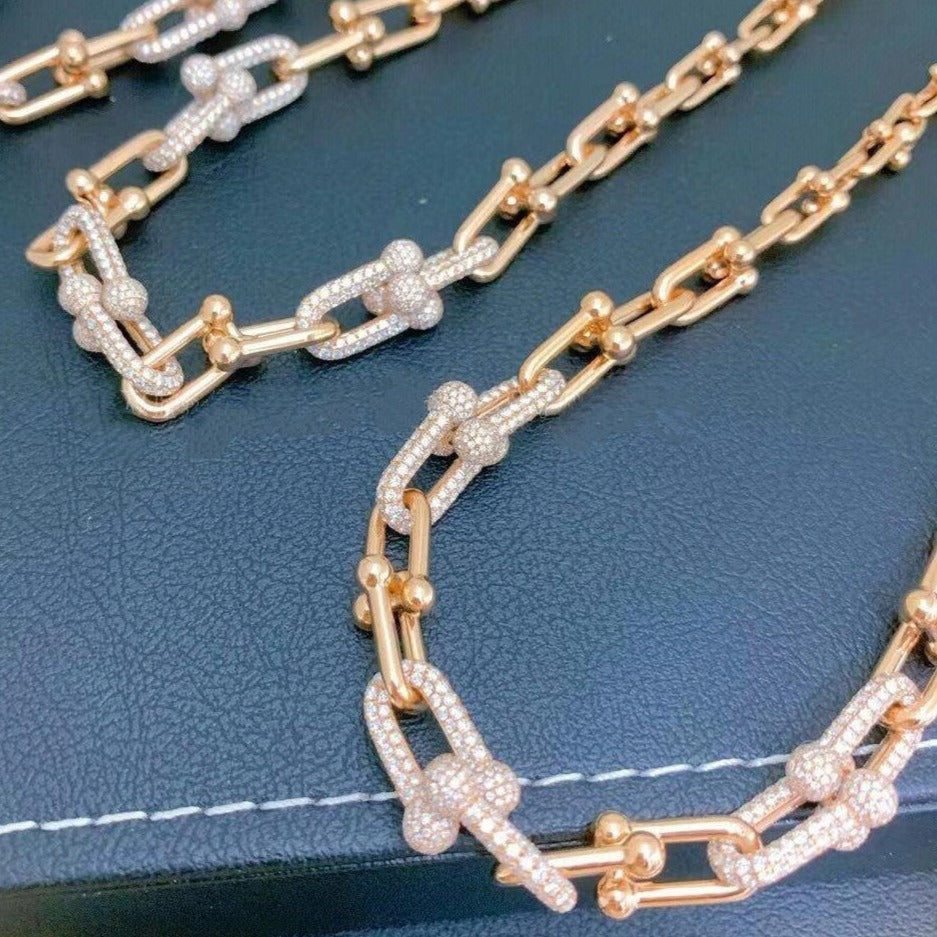 [Hyrra Jewelry]HARDWEAR GRADUATED LINK NECKLACE ROSE GOLD WITH PAVE DIAMONDS