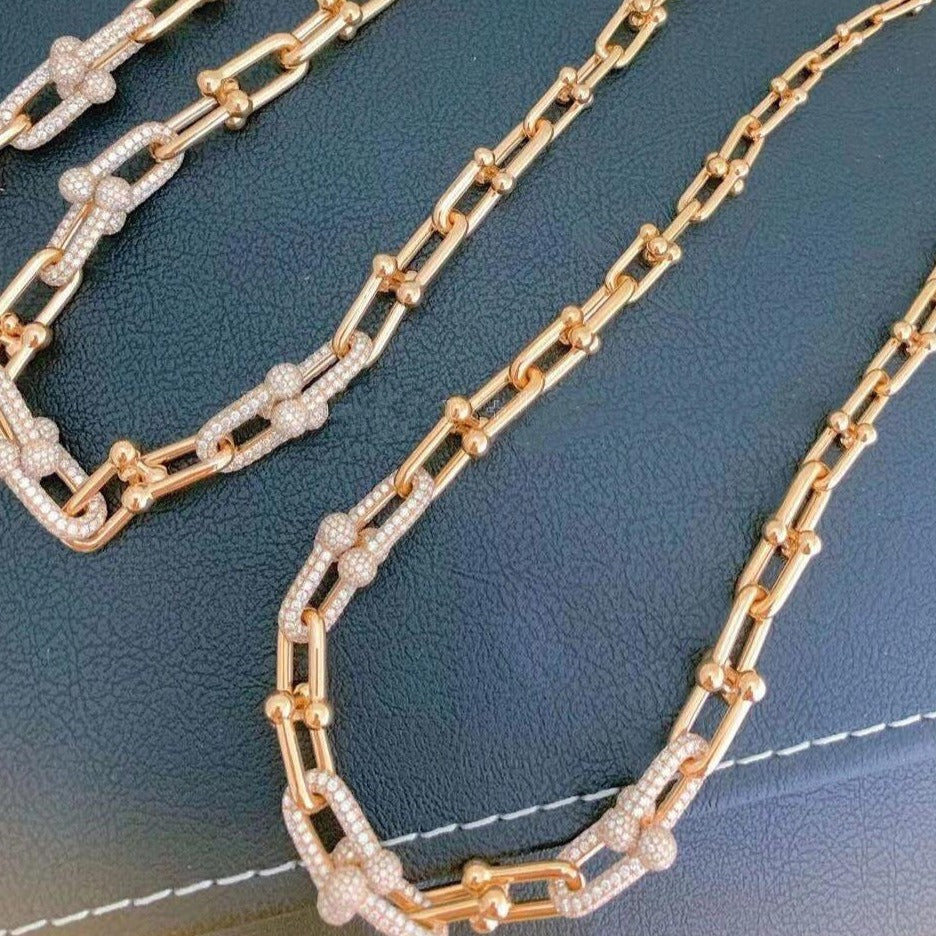 [Hyrra Jewelry]HARDWEAR GRADUATED LINK NECKLACE ROSE GOLD WITH PAVE DIAMONDS