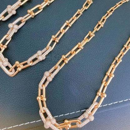 [Hyrra Jewelry]HARDWEAR GRADUATED LINK NECKLACE ROSE GOLD WITH PAVE DIAMONDS