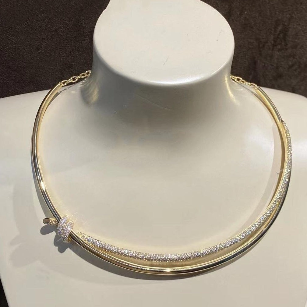 [Hyrra Jewelry]KNOT DOUBLE ROW NECKLACE IN YELLOW GOLD WITH DIAMONDS