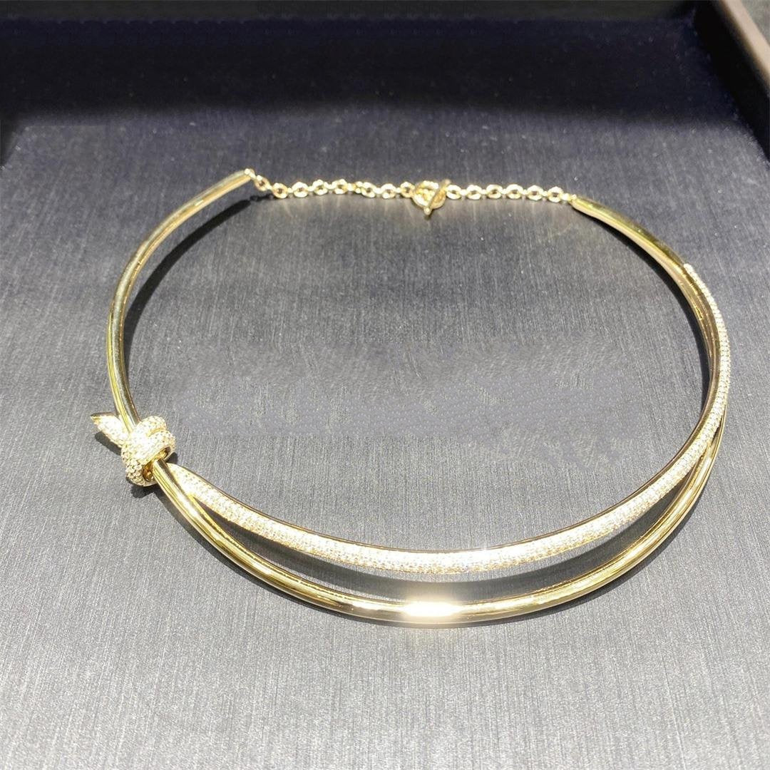 [Hyrra Jewelry]KNOT DOUBLE ROW NECKLACE IN YELLOW GOLD WITH DIAMONDS