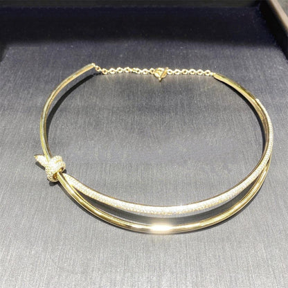 [Hyrra Jewelry]KNOT DOUBLE ROW NECKLACE IN YELLOW GOLD WITH DIAMONDS