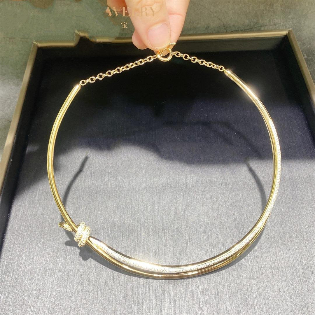 [Hyrra Jewelry]KNOT DOUBLE ROW NECKLACE IN YELLOW GOLD WITH DIAMONDS