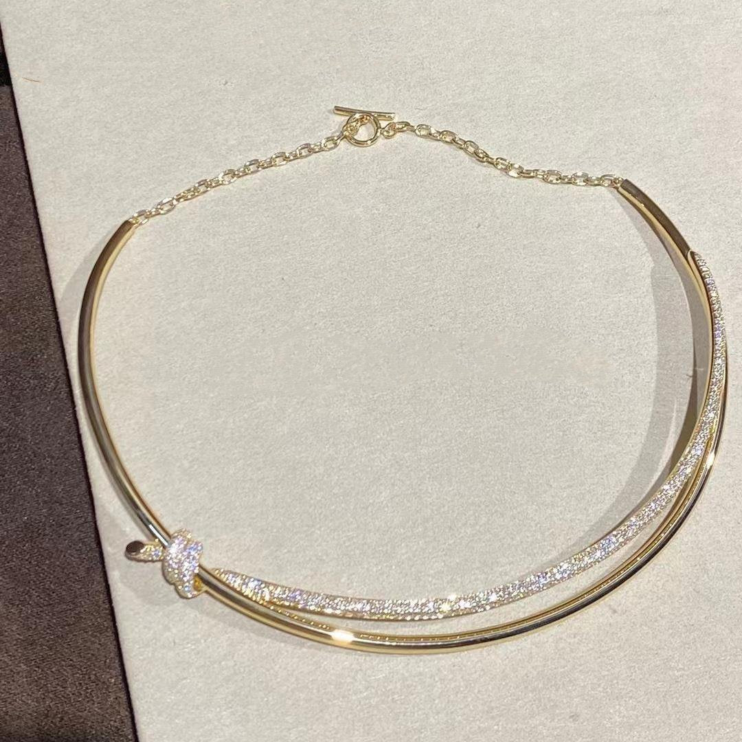 [Hyrra Jewelry]KNOT DOUBLE ROW NECKLACE IN YELLOW GOLD WITH DIAMONDS