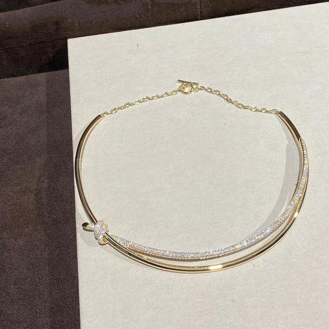 [Hyrra Jewelry]KNOT DOUBLE ROW NECKLACE IN YELLOW GOLD WITH DIAMONDS