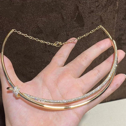 [Hyrra Jewelry]KNOT DOUBLE ROW NECKLACE IN YELLOW GOLD WITH DIAMONDS
