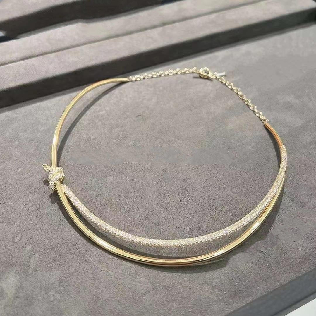 [Hyrra Jewelry]KNOT DOUBLE ROW NECKLACE IN YELLOW GOLD WITH DIAMONDS