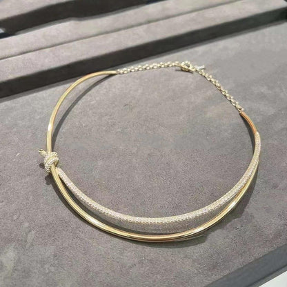 [Hyrra Jewelry]KNOT DOUBLE ROW NECKLACE IN YELLOW GOLD WITH DIAMONDS