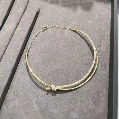 [Hyrra Jewelry]KNOT DOUBLE ROW NECKLACE IN YELLOW GOLD WITH DIAMONDS