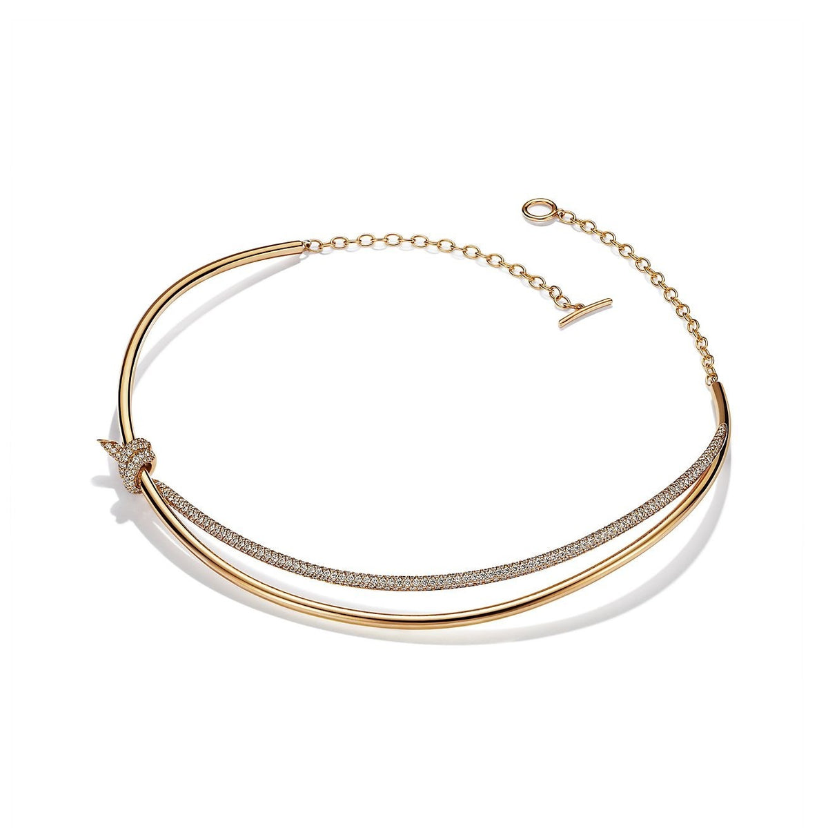 [Hyrra Jewelry]KNOT DOUBLE ROW NECKLACE IN YELLOW GOLD WITH DIAMONDS