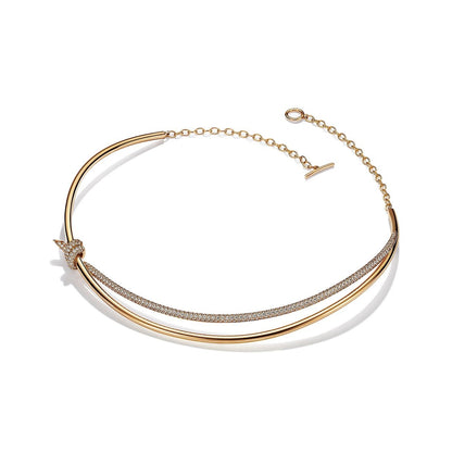 [Hyrra Jewelry]KNOT DOUBLE ROW NECKLACE IN YELLOW GOLD WITH DIAMONDS