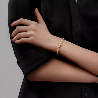 [Hyrra Jewelry]T1 WIDE DIAMOND HINGED BANGLE PINK GOLD
