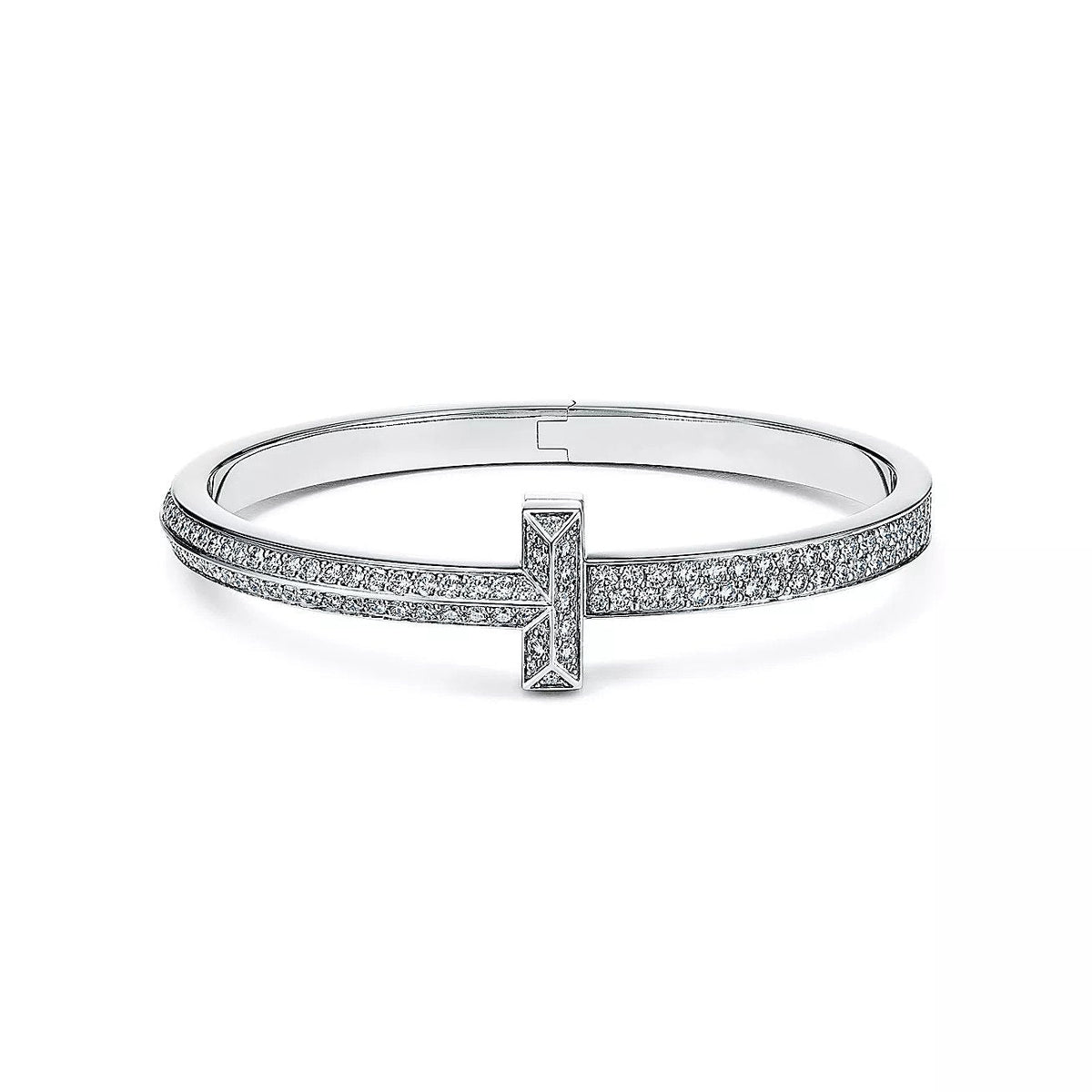 [Hyrra Jewelry]WIDE DIAMONDS HINGED BANGLE SILVER