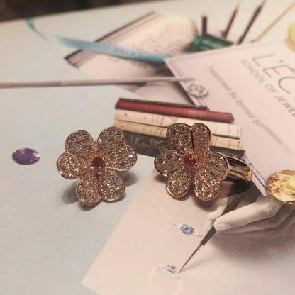 [⭐Hyrra Jewelry]FRIVOLE PINK GOLD FLOWER DIAMOND EARRINGS