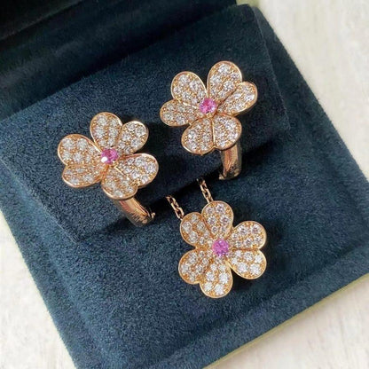 [⭐Hyrra Jewelry]FRIVOLE PINK GOLD FLOWER DIAMOND EARRINGS