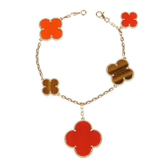 [⭐Hyrra Jewelry]CLOVER BRACELET 5 MOTIFS CARNELIAN TIGER EYE