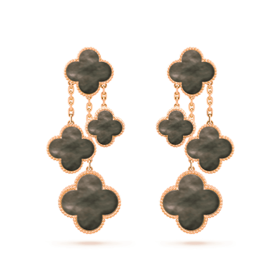 [⭐Hyrra Jewelry]CLOVER EARRINGS DARK MOP 4 MOTIFS ROSE GOLD