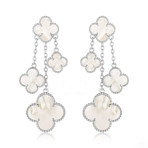 [⭐Hyrra Jewelry]CLOVER EARRINGS WHITE MOP 4 MOTIFS SILVER