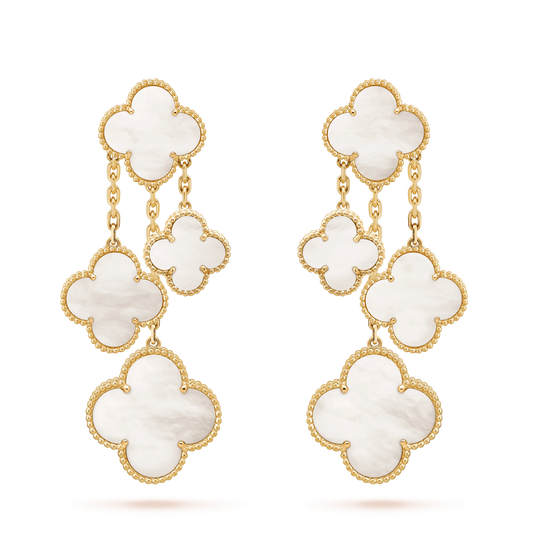 [⭐Hyrra Jewelry]CLOVER EARRINGS WHITE MOP 4 MOTIFS GOLD