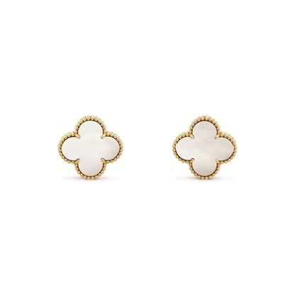 [⭐Hyrra Jewelry]CLOVER MEDIUM 1 MOTIFS  WHITE MOP STUD EARRINGS