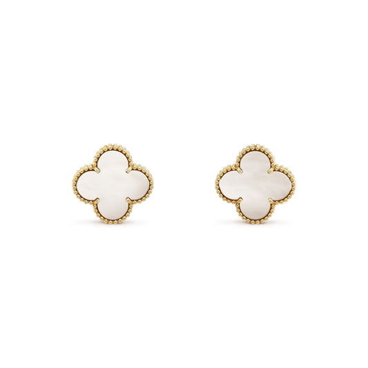 [⭐Hyrra Jewelry]CLOVER MEDIUM 1 MOTIFS  WHITE MOP STUD EARRINGS