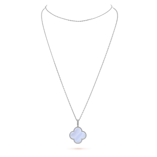 [⭐Hyrra Jewelry]CLOVER SILVER CHALCEDONY BIG CLOVER NECKLACE