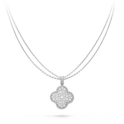 [⭐Hyrra Jewelry]CLOVER 25MM SILVER FULL DIAMOND BIG CLOVER NECKLACE