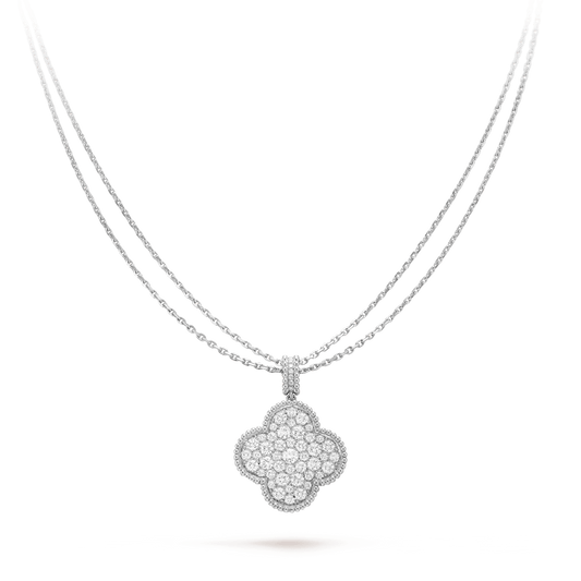 [⭐Hyrra Jewelry]CLOVER 25MM SILVER FULL DIAMOND BIG CLOVER NECKLACE