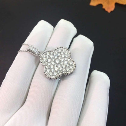 [⭐Hyrra Jewelry]CLOVER 25MM SILVER FULL DIAMOND BIG CLOVER NECKLACE