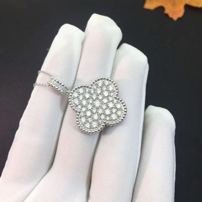 [⭐Hyrra Jewelry]CLOVER 25MM SILVER FULL DIAMOND BIG CLOVER NECKLACE