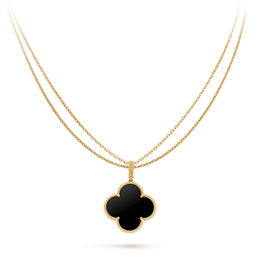 [⭐Hyrra Jewelry]CLOVER 25MM GOLD ONYX BIG CLOVER NECKLACE