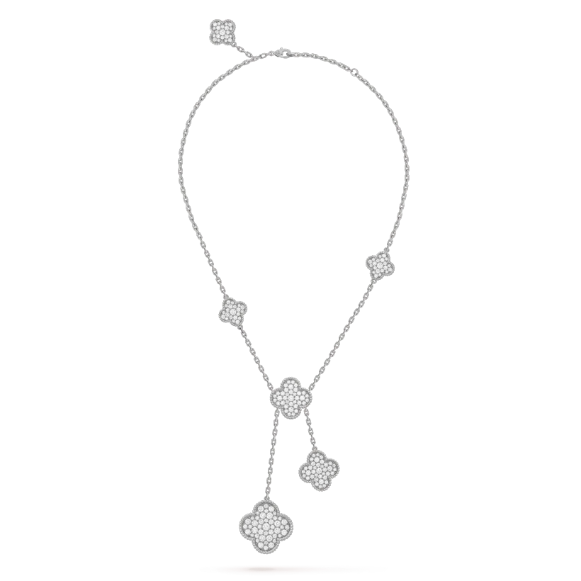 [⭐Hyrra Jewelry]CLOVER 5 MOTIFS SILVER DIAMONDS NECKLACE