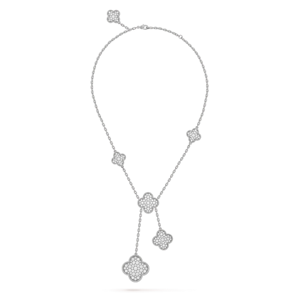 [⭐Hyrra Jewelry]CLOVER 5 MOTIFS SILVER DIAMONDS NECKLACE