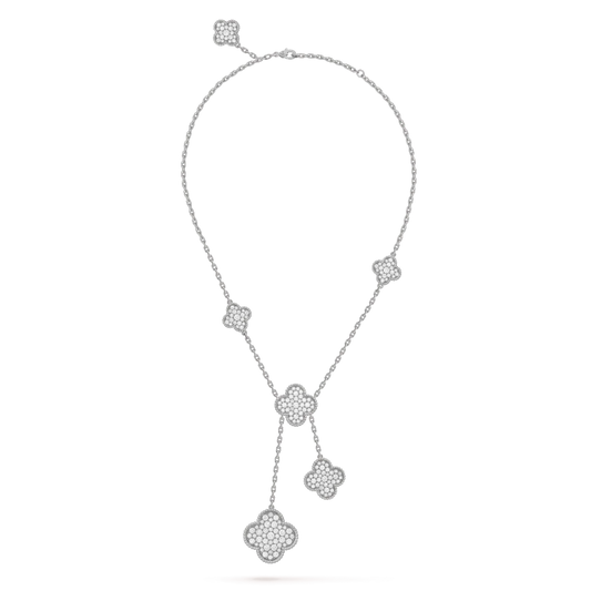 [⭐Hyrra Jewelry]CLOVER 5 MOTIFS SILVER DIAMONDS NECKLACE