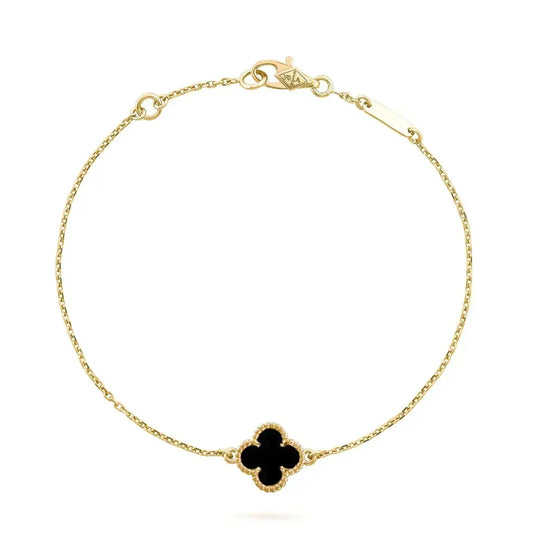 [⭐Hyrra Jewelry]CLOVER ONYX SINGLE FLOWER BRACELET