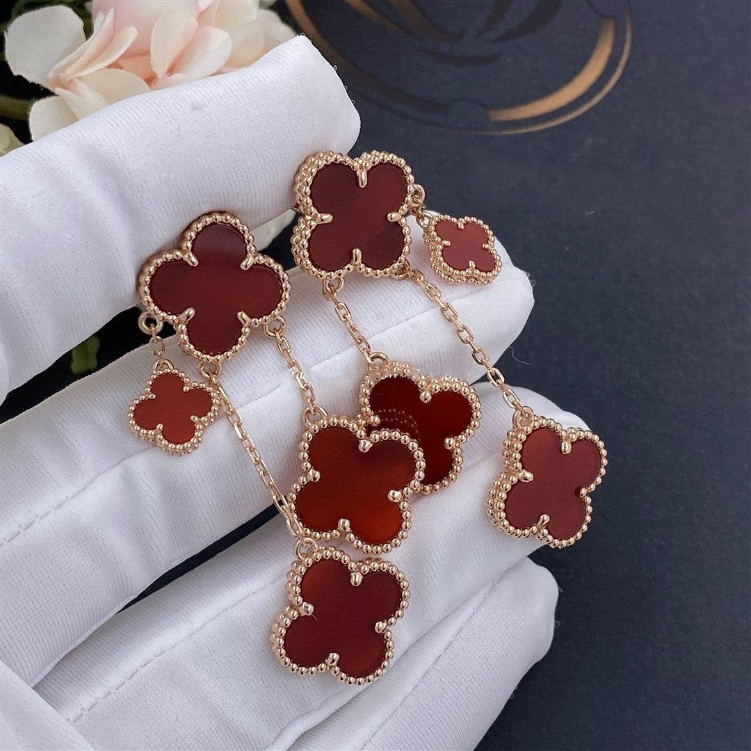 [⭐Hyrra Jewelry]CLOVER EARRINGS CARNELIAN 4 MOTIFS PINK GOLD