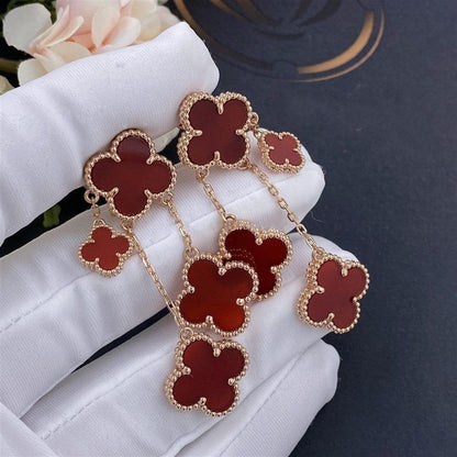 [⭐Hyrra Jewelry]CLOVER EARRINGS CARNELIAN 4 MOTIFS PINK GOLD