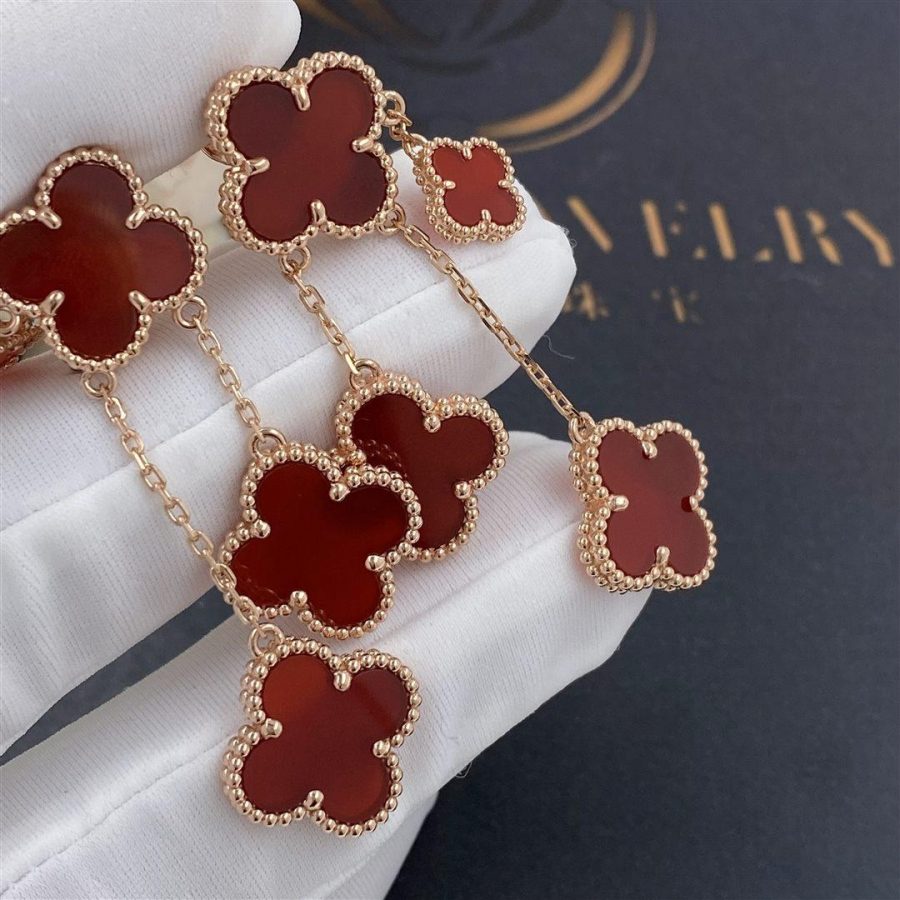 [⭐Hyrra Jewelry]CLOVER EARRINGS CARNELIAN 4 MOTIFS PINK GOLD