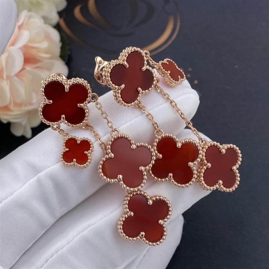 [⭐Hyrra Jewelry]CLOVER EARRINGS CARNELIAN 4 MOTIFS PINK GOLD