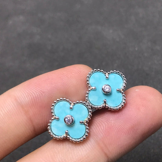 [⭐Hyrra Jewelry]CLOVER 1 DIAMOND BLUE SKY SILVER EARRINGS
