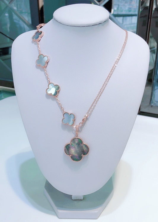 [⭐Hyrra Jewelry]COMBINED BRACELET 5 MOTIFS AND NECKLACE DARK MOP ROSE GOLD