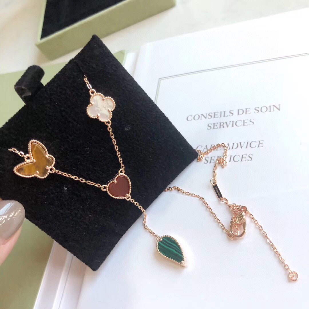 [⭐Hyrra Jewelry]LUCKY SPRING 4 MOTIFS ROSE GOLD NECKLACE