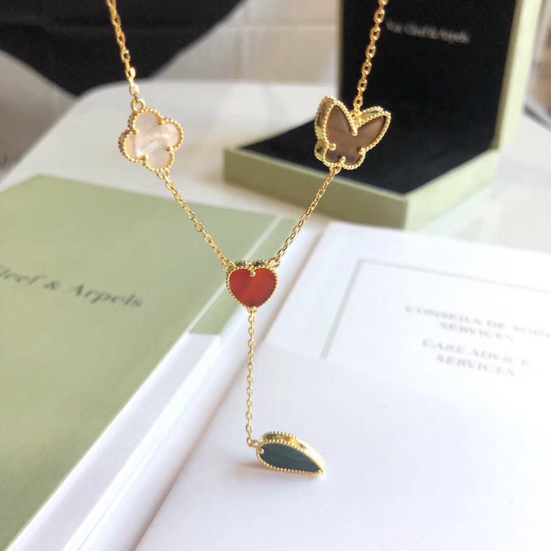 [⭐Hyrra Jewelry]LUCKY SPRING 4 MOTIFS ROSE GOLD NECKLACE