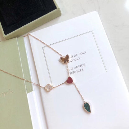 [⭐Hyrra Jewelry]LUCKY SPRING 4 MOTIFS ROSE GOLD NECKLACE