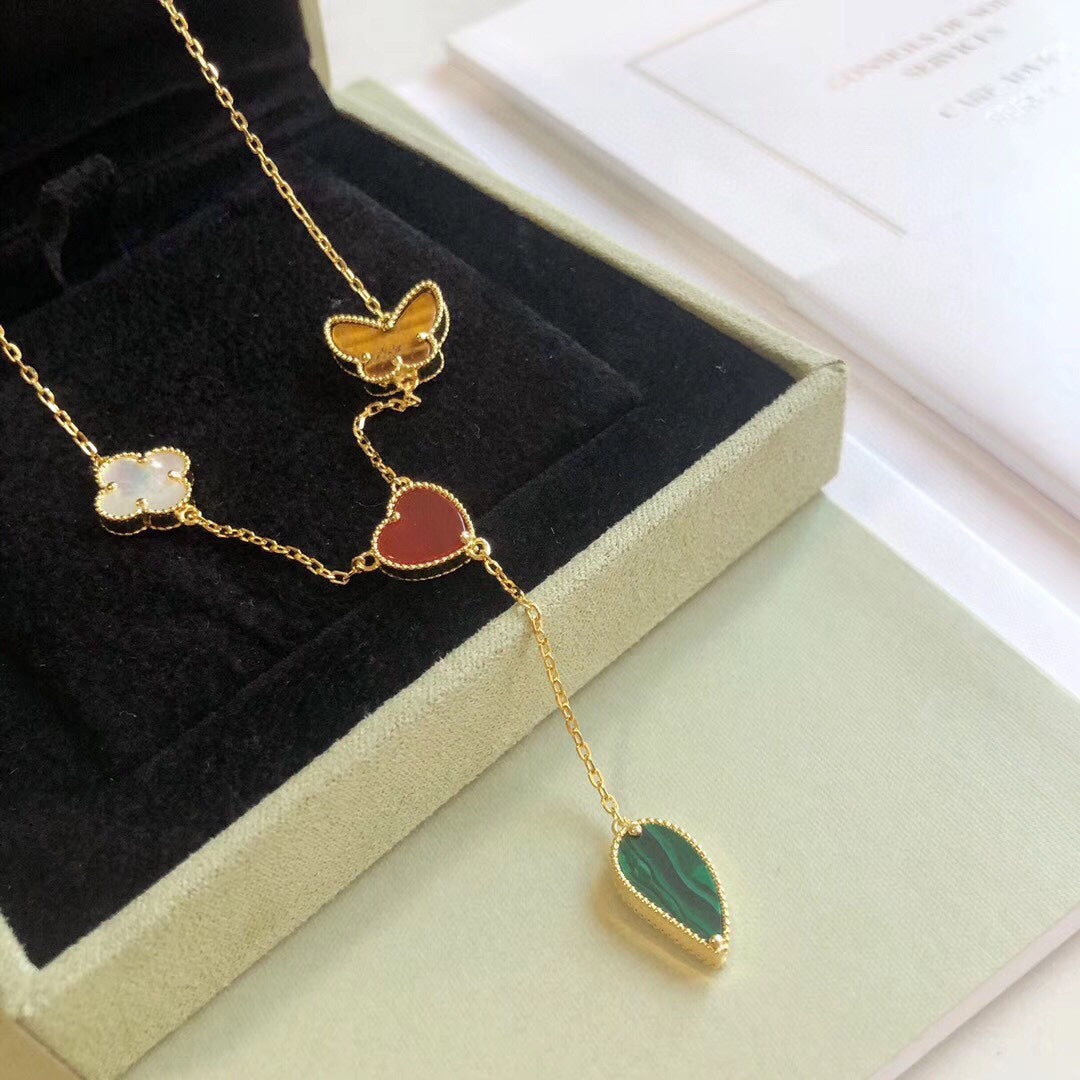 [⭐Hyrra Jewelry]LUCKY SPRING 4 MOTIFS ROSE GOLD NECKLACE